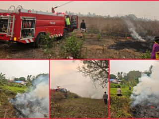 Karhutla Dekati Pemukiman, Polsek Tanah Miring Bersama Warga Bergerak Padamkan Api
